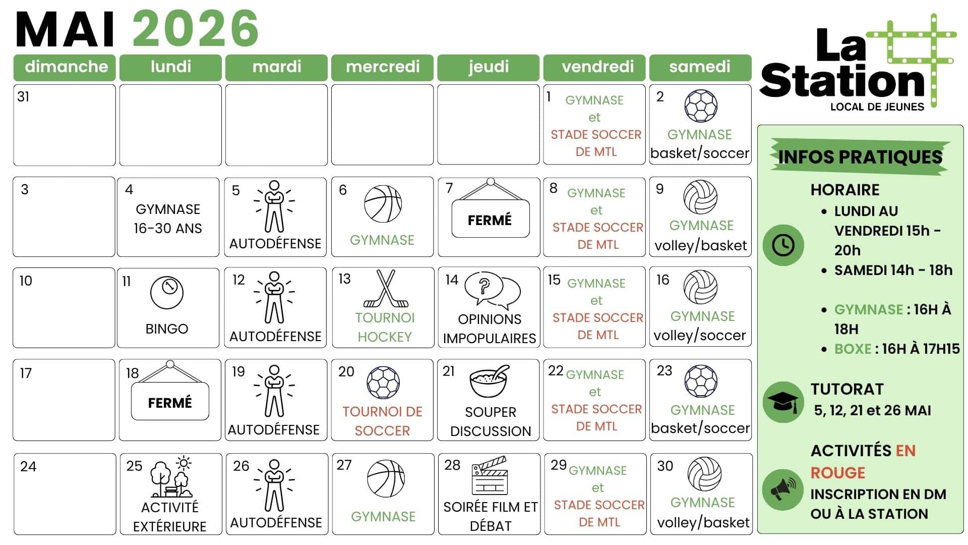 horaire de la station  mai 2026