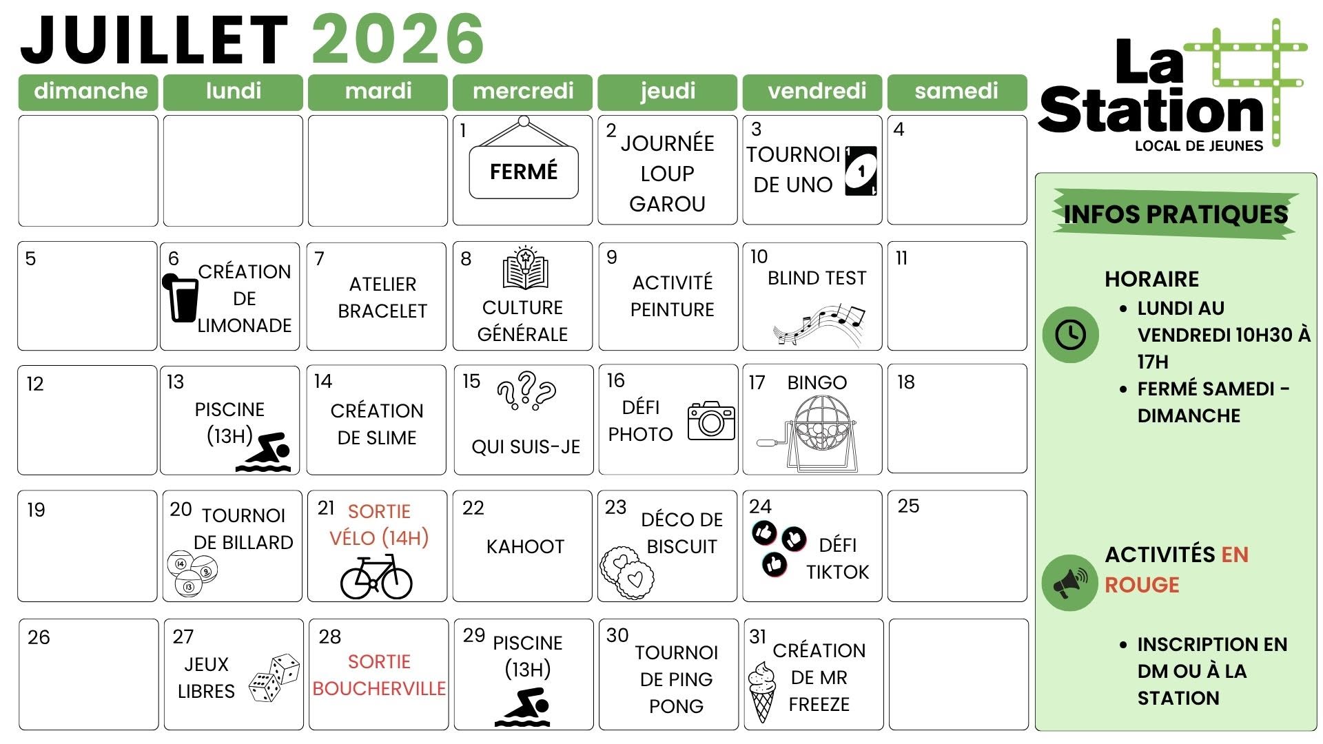 horaire de la station  mai 2026