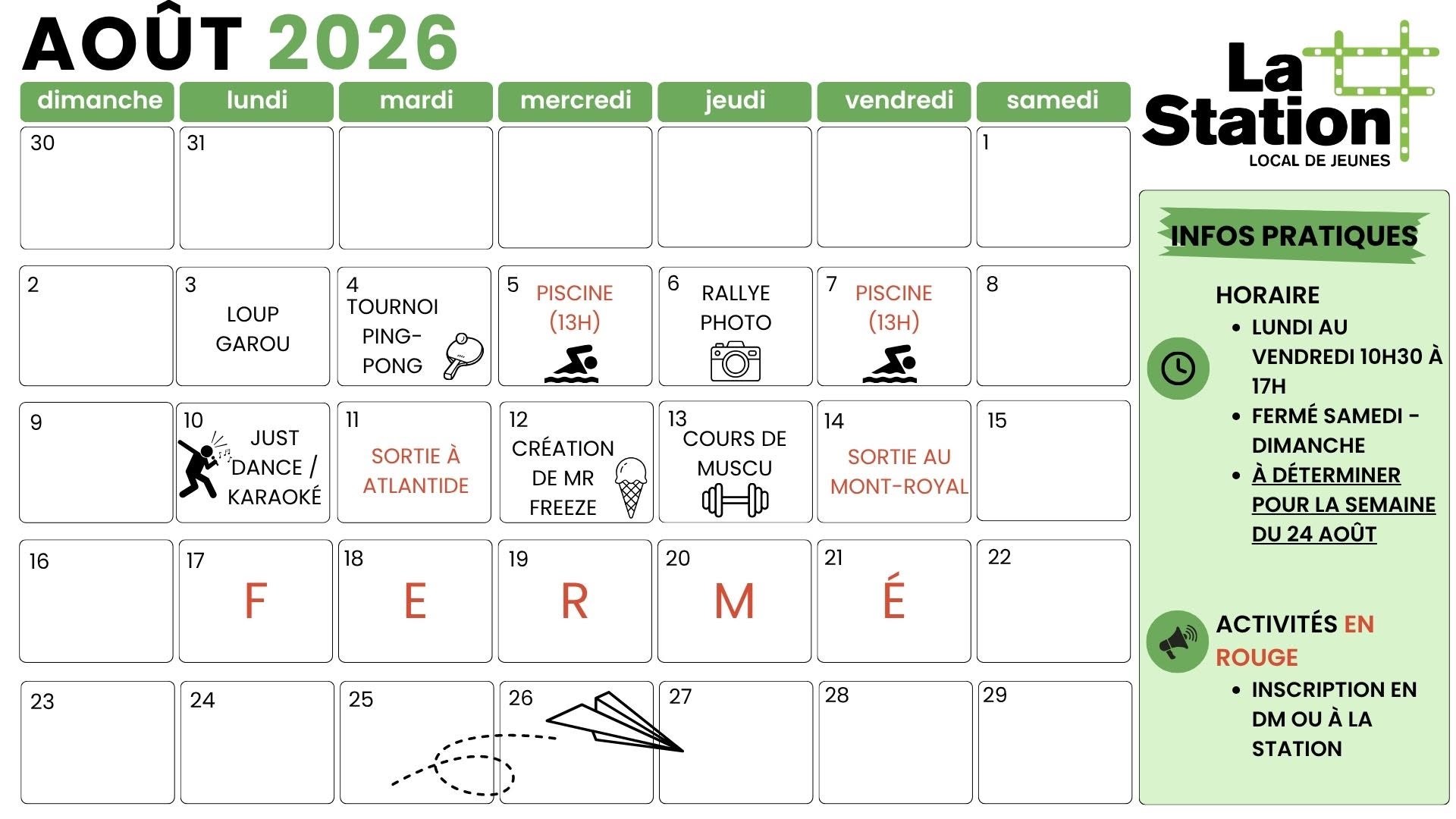 horaire de la station  mai 2026